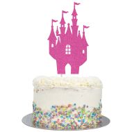 Hot Pink Glitter Large Fairy Tale Castle Cake Topper