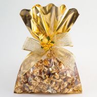 Clear Fronted Gold Metallic Gift Bags - 16 x 24cm - 10 Pack