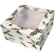 6" Square Vintage Holly Christmas Cake Box