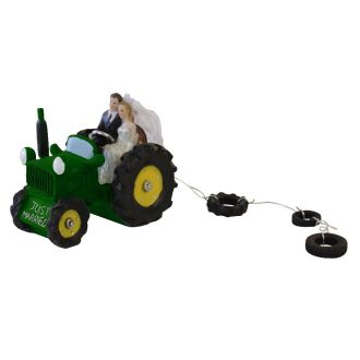Bride & Groom on Green Tractor