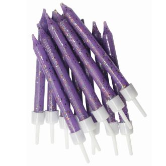 Purple Glitter Candles With Holders - 12pk