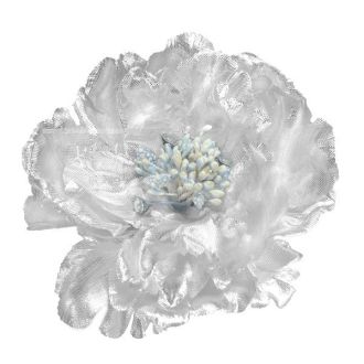 Silver Satin Peony With Clip