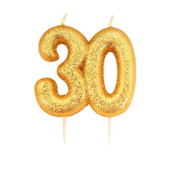 30 Gold Glitter Number Candle