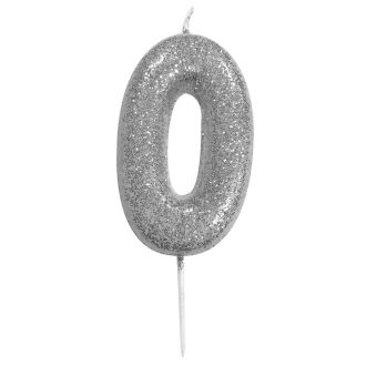 '0' Silver Glitter Candle with Pick