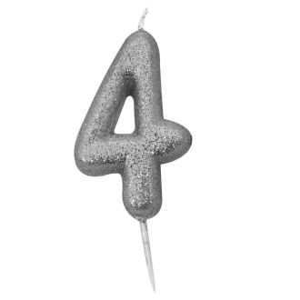 '4' Silver Glitter Candle with Pick