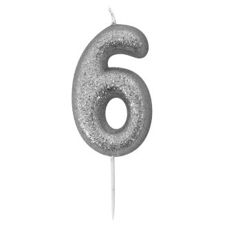 '6' Silver Glitter Candle with Pick