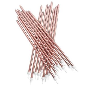 Extra Tall Metallic Rose Gold Candles with Holders - 16 Pack