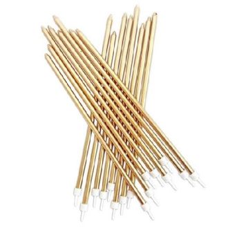 Extra Tall Metallic Gold Candles with Holders - 16 Pack