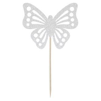 Silver Glitter Butterfly Cupcake Toppers - 6pk