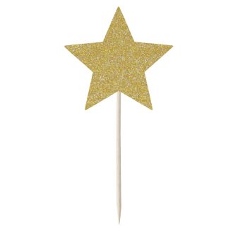 Gold Glitter Star Cupcake Toppers - 12pk