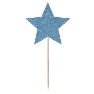 Blue Glitter Star Cupcake Toppers - 12pk