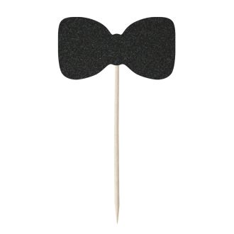 Black Glitter Bow Tie Cupcake Toppers - 12pk