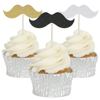 Moustache Cupcake Toppers - 12pk
