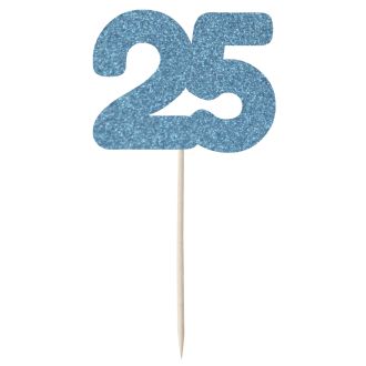 Blue Glitter Number 25 Cupcake Toppers - 12pk