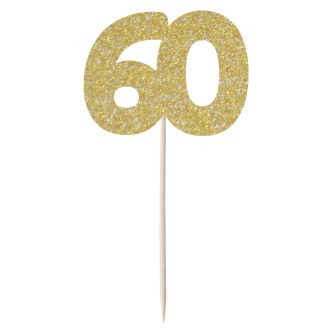 Gold Glitter Number 60 Cupcake Toppers - 12pk
