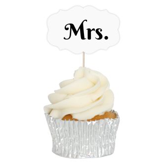 Mrs. Mr & Mrs Wedding Cupcake Toppers - 12pk