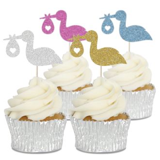 Stork & Baby Cupcake Toppers - 12pk