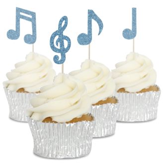 Blue Glitter Music Notes Cupcake Toppers - 12pk