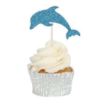 Blue Glitter Dolphin Cupcake Toppers - 12pk