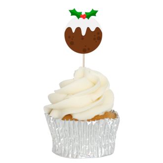 Xmas Pudding Cupcake Toppers - 12pk