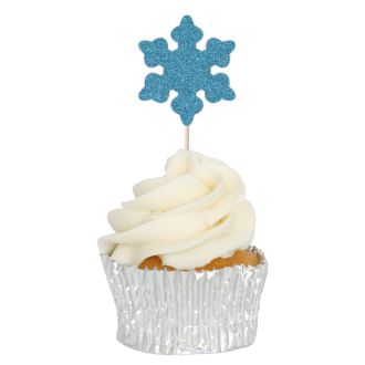 Blue Glitter Snowflake Cupcake Toppers - 6pk