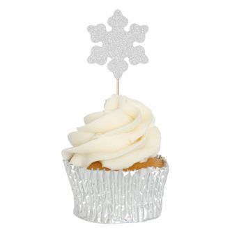 Silver Glitter Snowflake Cupcake Toppers - 6pk