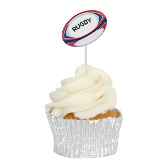 Rugby Ball Cupcake Toppers - 12Pk