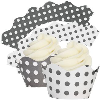 Charcoal & White Polka Dot Cupcake Wrappers - 12Pk