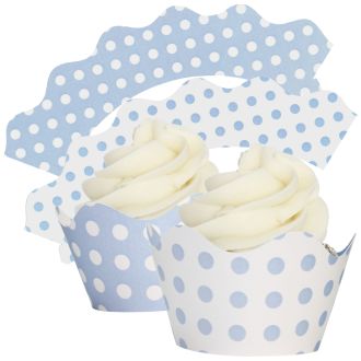 Baby Blue & White Polka Dot Cupcake Wrappers - 12Pk