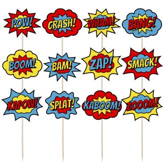 Comic Signs Cupcake Toppers - 12pk