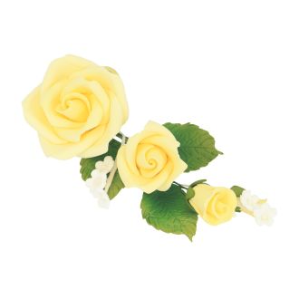 Yellow Medium Sugar Rose Spray with Forget Me Not