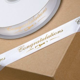 1 Metre - 22mm Congratulations White/Gold Ribbon