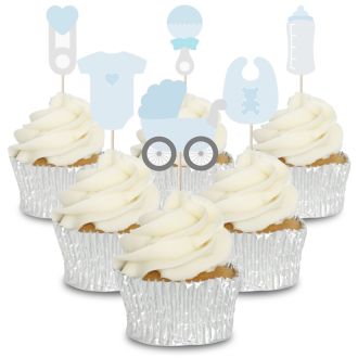 Baby Blue Baby Set Cupcake Toppers - 12pk