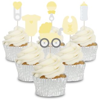 Pale Yellow Baby Set Cupcake Toppers - 12pk