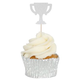 Silver Glitter Trophy Cupcake Toppers - 12pk