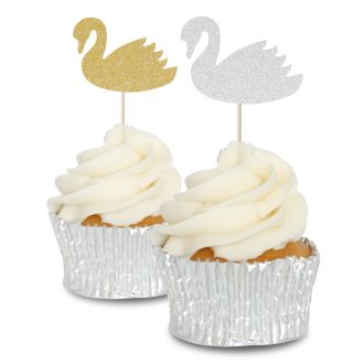 Glitter Swan Cupcake Topper - 12pk