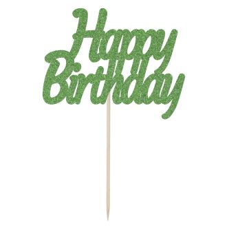 Green Glitter Large Happy Birthday Cake Topper
