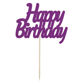 Purple Glitter Large Happy Birthday Cake Topper