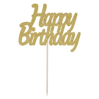 Gold Glitter Large Happy Birthday Cake Topper