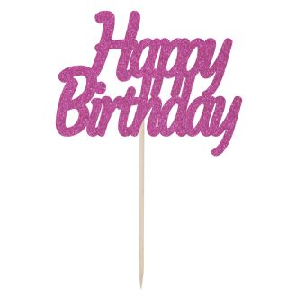 Hot Pink Glitter Large Happy Birthday Cake Topper