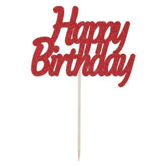 Red Glitter Large Happy Birthday Cake Topper