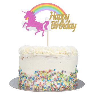 Large Unicorn & Rainbow Happy Birthday Cake Topper