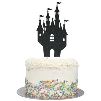 Black Glitter Large Fairy Tale Castle Cake Topper