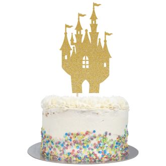 Gold Glitter Large Fairy Tale Castle Cake Topper