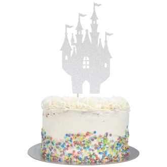 Silver Glitter Large Fairy Tale Castle Cake Topper