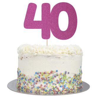 Hot Pink Glitter Large Glitter Number 40 Cake Topper