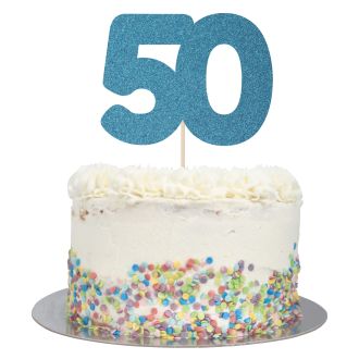 Blue Glitter Large Glitter Number 50 Cake Topper