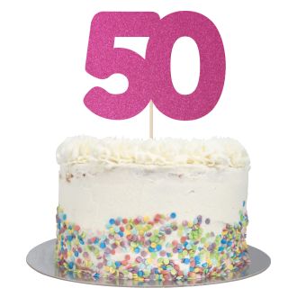 Hot Pink Glitter Large Glitter Number 50 Cake Topper