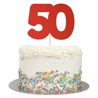 Red Glitter Large Glitter Number 50 Cake Topper