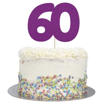 Purple Glitter Large Glitter Number 60 Cake Topper